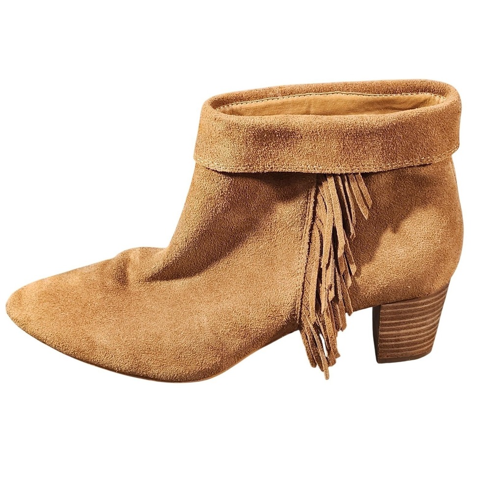 Lucky Brand Womens 9 Tan Suede LK Zakina Fringe Ankle Heeled Booties Western